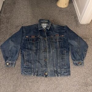 Vintage Together Jacket Mens Large Denim Embroidered Western 90s Aztec Boho